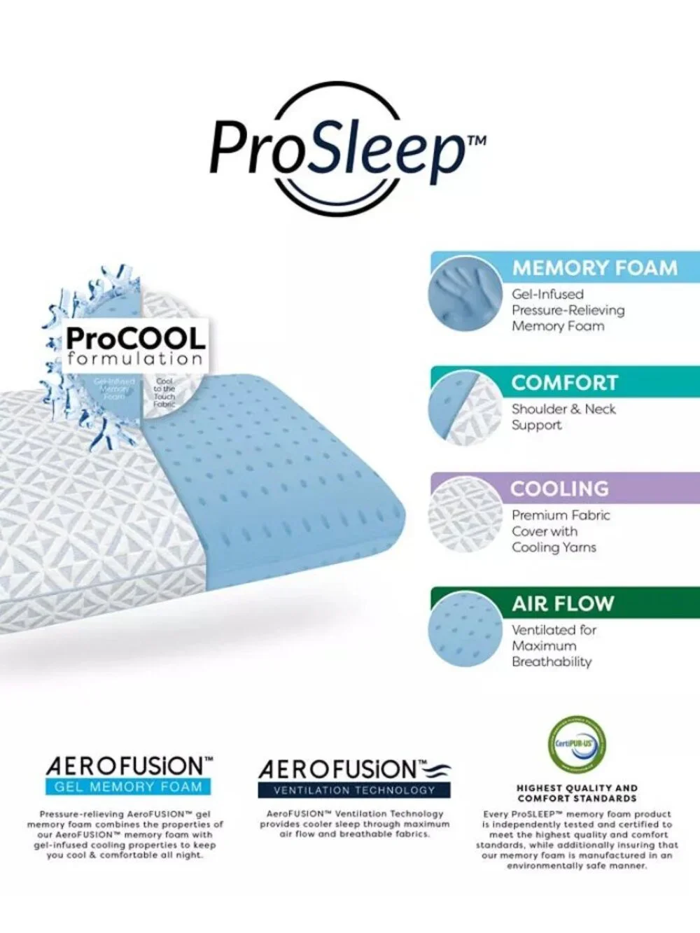 ProSleep Cool Comfort Memory Foam King Pillow Cooling Support MSRP $160